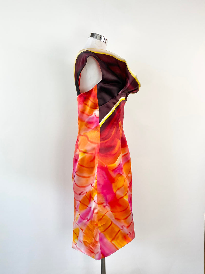 Mary Katrantzou Red & Pink Strapless Silk Body Con Dress - AU12