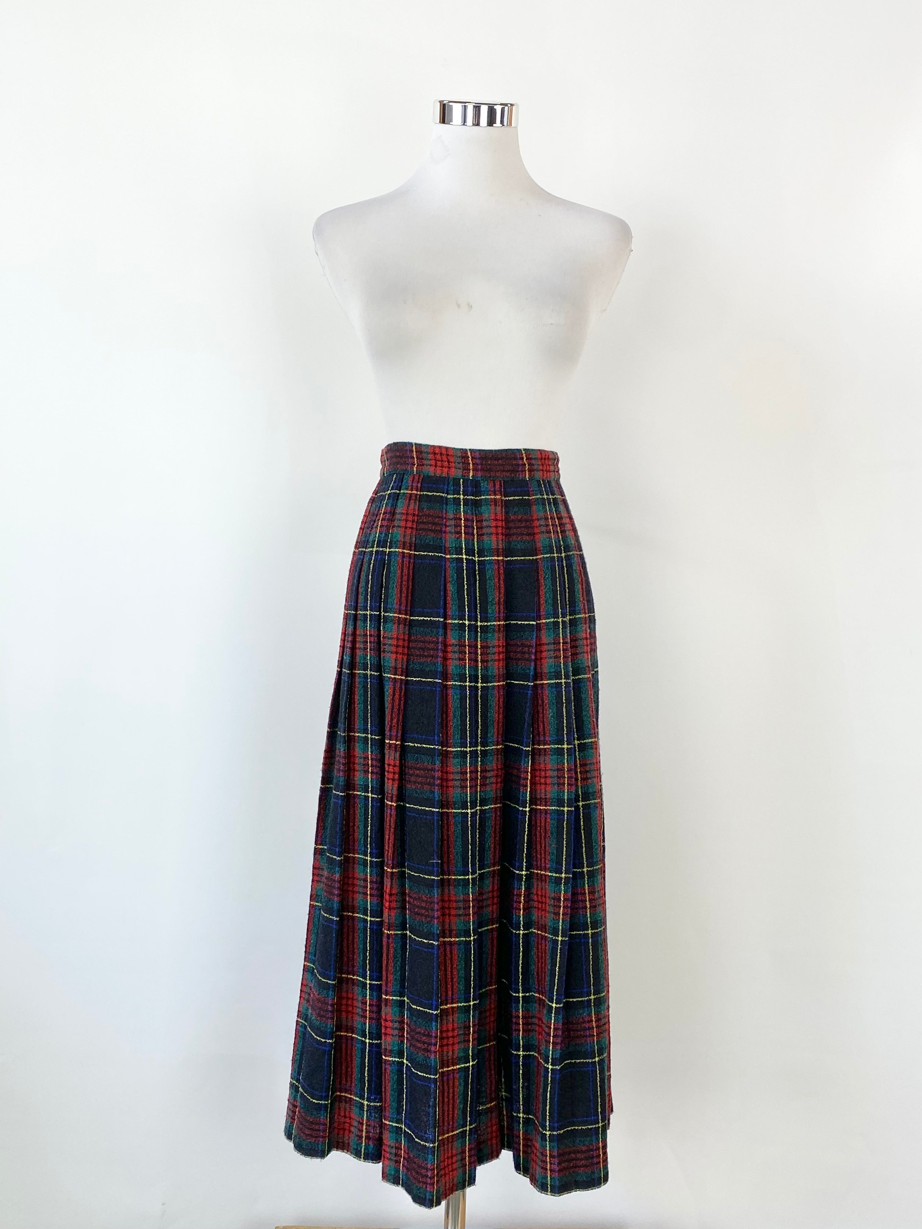 Vintage Simona Red & Green Tartan Pleated Skirt - AU10