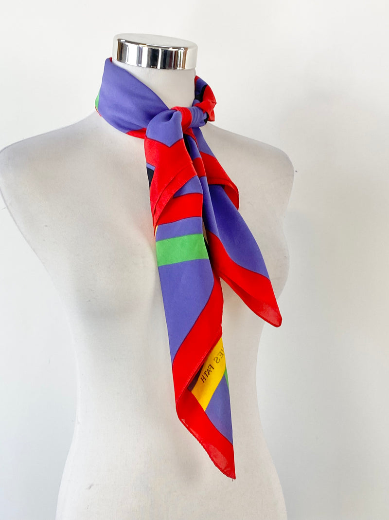 Vintage Jacques Fath Purple Square Striped Scarf
