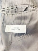 Versace Collection Grey Plaid Wool & Silk Blazer - 56