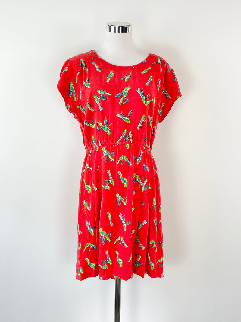 Leonard St. Red Parrot Print Midi Dress - AU12