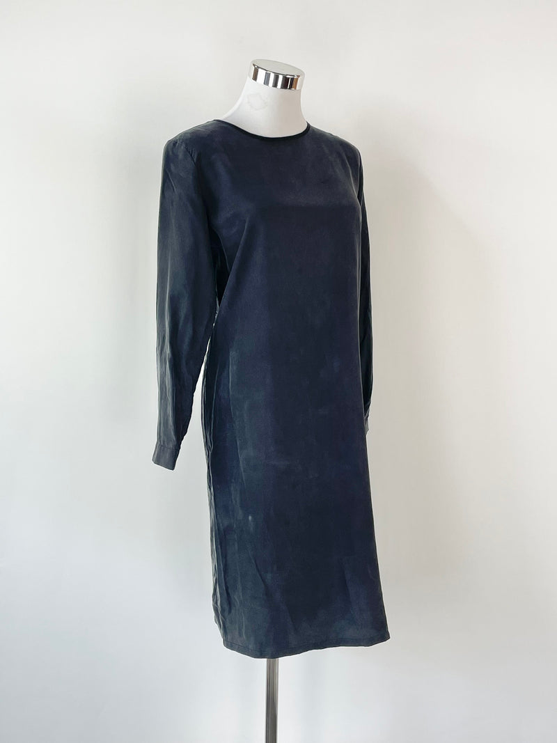Alpha60 Long Sleeve Black Silk Midi Dress - XS