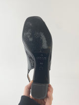 Peter Kaiser Black Patent Leather Block Heel Sling Backs - 5.5