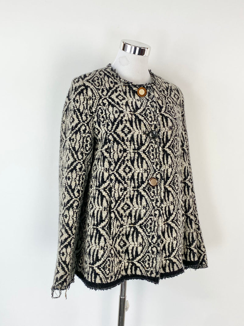 Maliparmi Black & Arabesque Jacquard Wool Blend Jacket - AU10/12