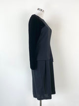 Vintage Anthea Crawford Black Long Velvet Sleeve Midi Dress - AU8/10
