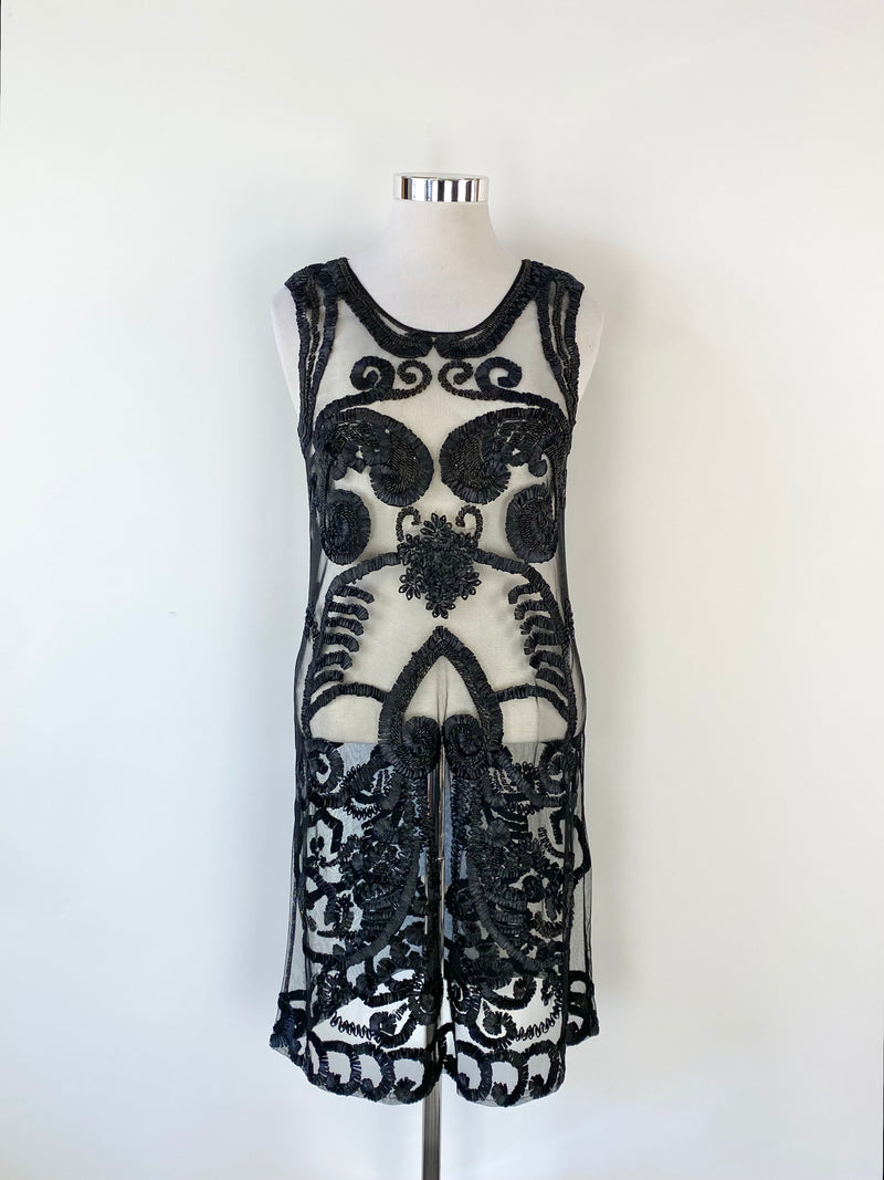 Alberta Ferretti Sheer Black Lace Midi Dress - AU10/12