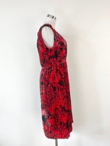 Rachel Comey Crimson & Black Marble Patterned Velvet Off Sleeve Dress - AU8/10