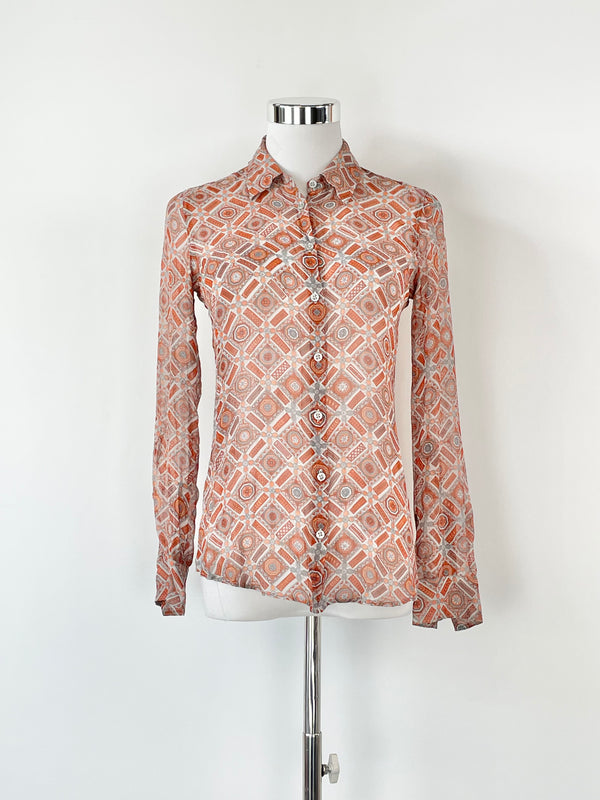 Rhodes & Beckett Sheer Silk Patterned Shirt - S