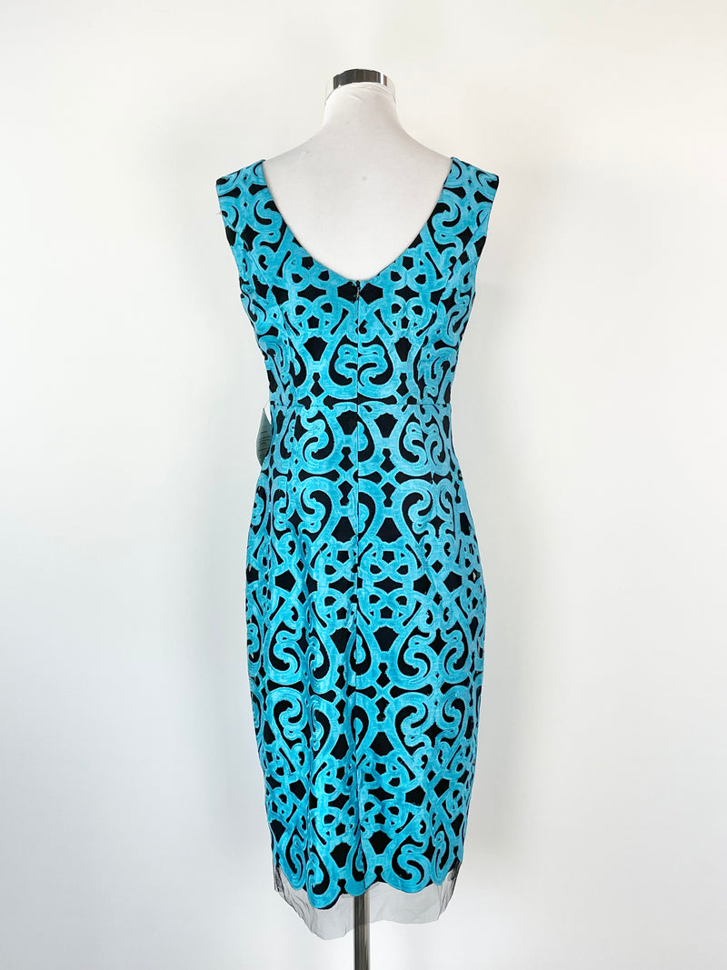 Anthea Crawford Black & Blue Lagoon Embroidered Midi Dress - AU10