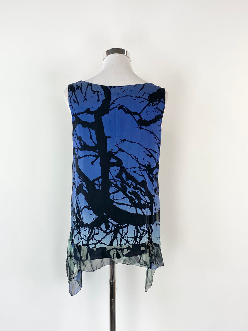 Diane von Furstenberg Silk Blue & Green Abstract Print Top - AU10