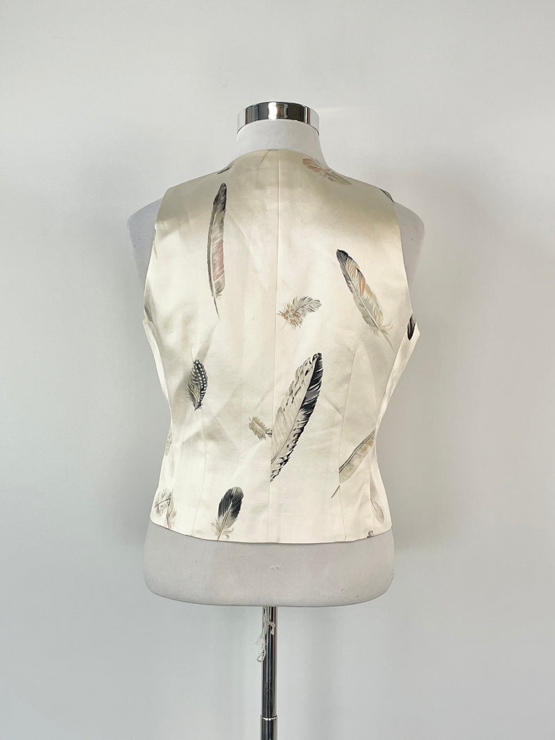 Emanuel Ungaro Cream Feather Pattern Silk Vest - AU12