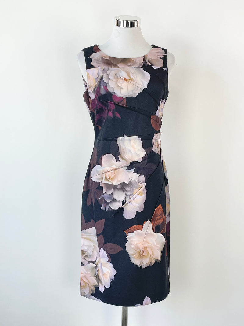 Calvin klein black floral sheath outlet dress