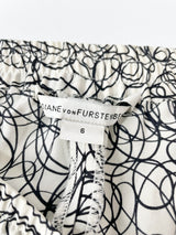 Diane von Furstenberg White & Black 'Benett' Scribble Pattern Silk Lounge Pant - AU6