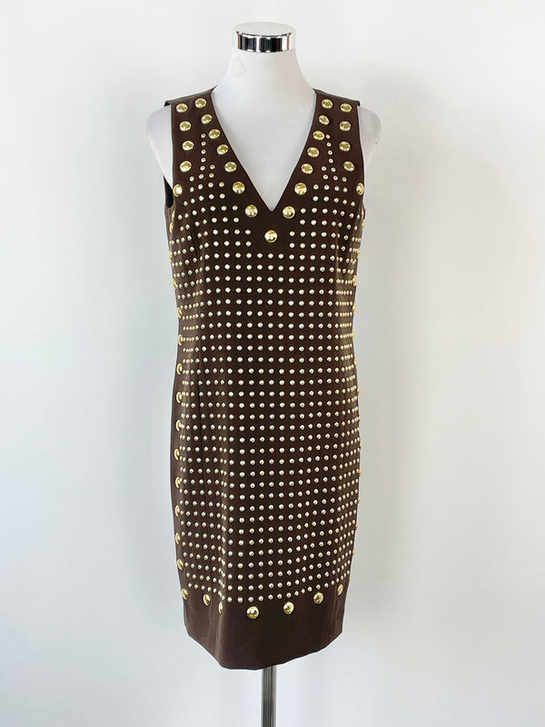 Michael by Michael Kors Gold Studded Chocolate Midi Dress - AU6