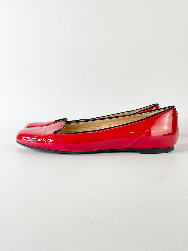 Emporio Armani Cherry Red Patent Leather Flats - EU37