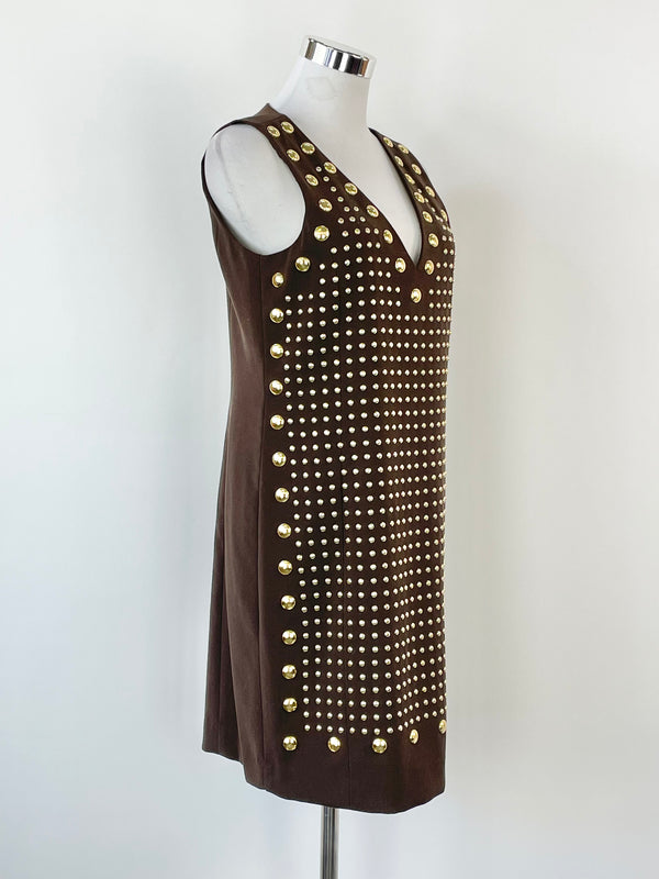 Michael by Michael Kors Gold Studded Chocolate Midi Dress - AU6