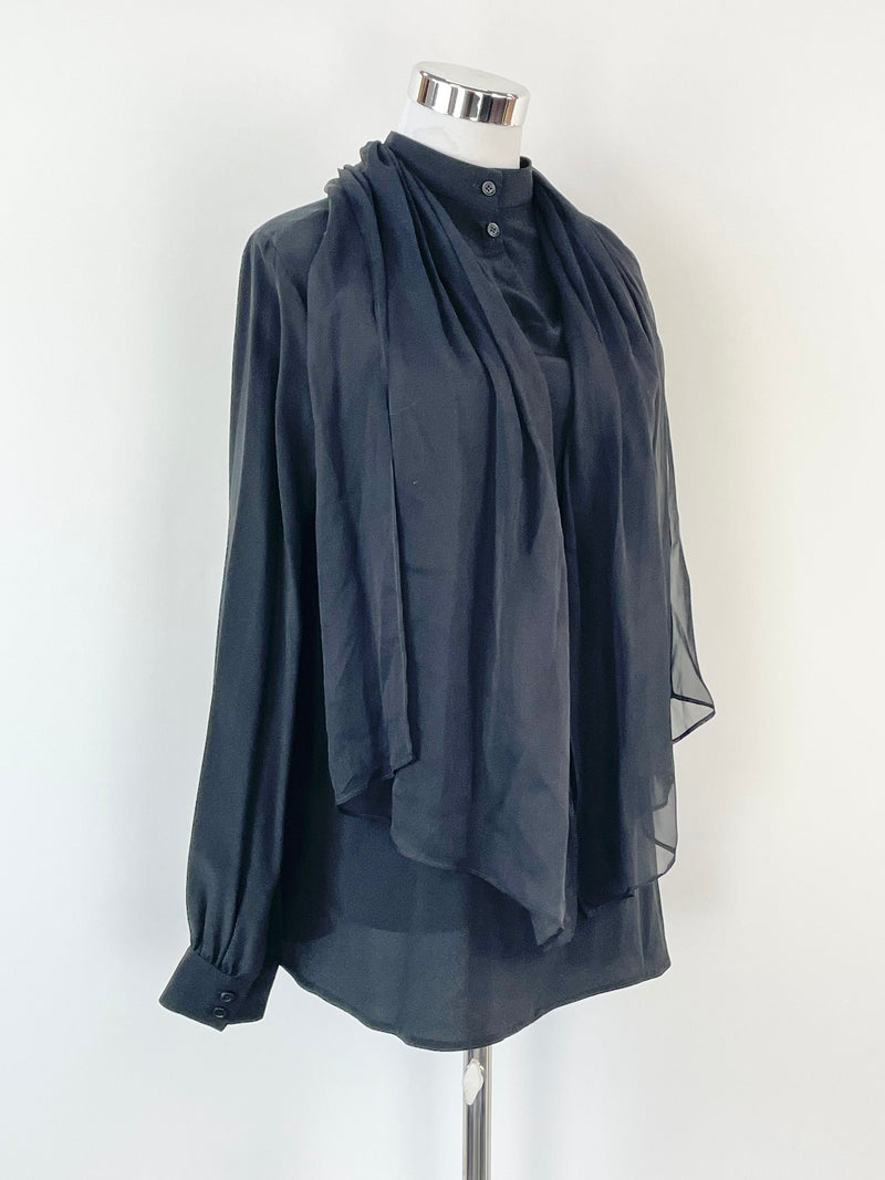 Christopher Kane Black Silk Blouse with Back Frills - AU8