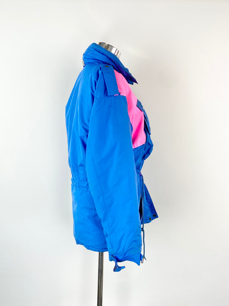 Vintage 80s Banff Blue & Neon Pink Ski Jacket - AU14