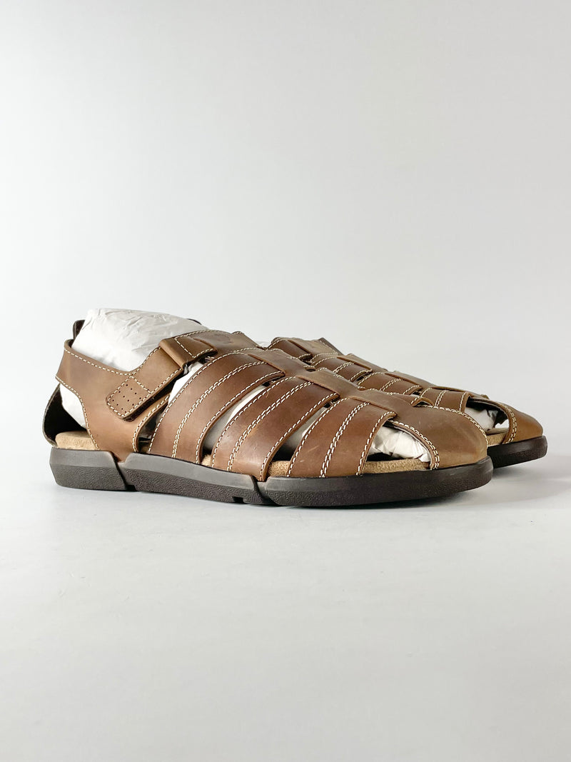 Dakota Rest Brown Leather Round Toe Sandals - EU45