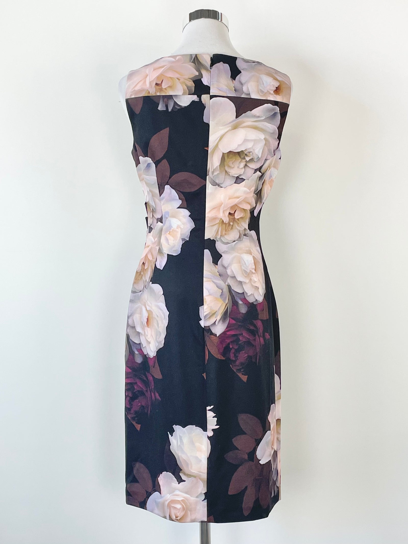 Calvin Klein Black Floral Ruched Midi Dress AU6