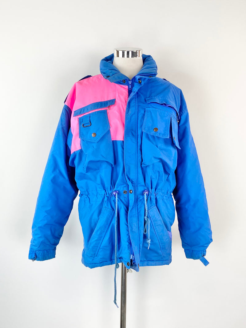 Vintage 80s Banff Blue & Neon Pink Ski Jacket - AU14