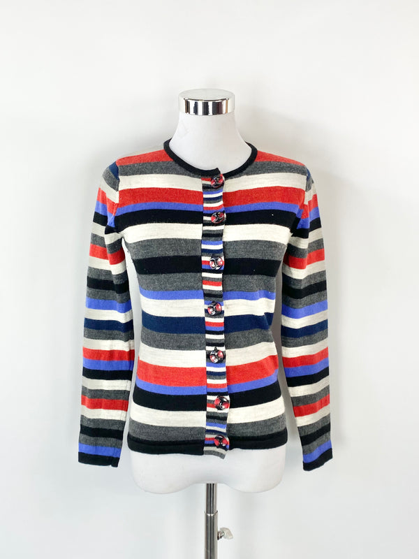 Laura Ashley Red, Blue & Grey Striped Cardigan - AU8