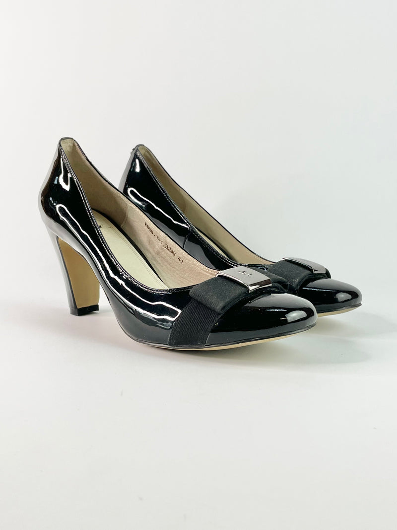 David Lawrence Glossy Black Leather Bow Pumps - EU41