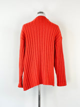 Husk Orange Asymmetric Rib Knit Sweater - S