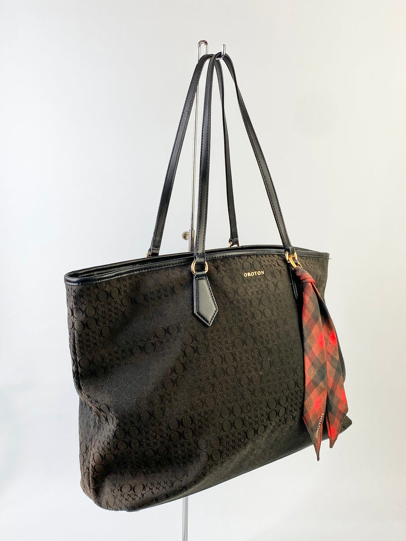 Oroton Black Monogram Canvas Tote