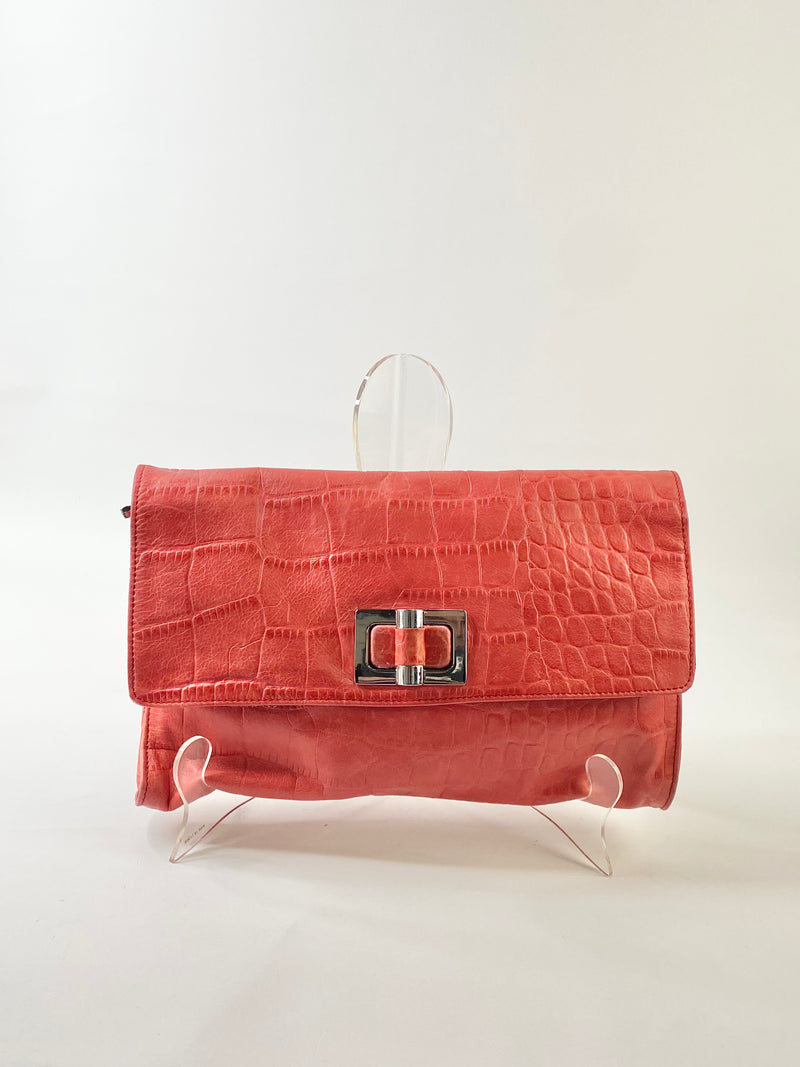 Morrissey Croc Embossed Coral Leather Cross Body Bag