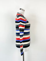 Laura Ashley Red, Blue & Grey Striped Cardigan - AU8