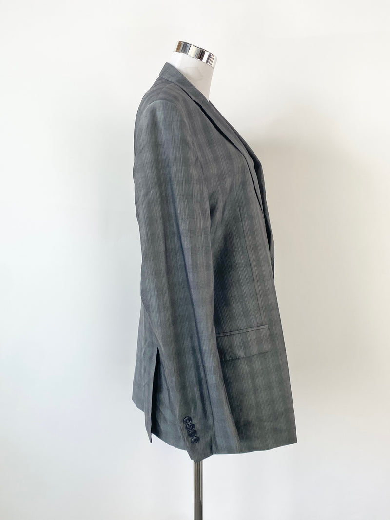 Versace Collection Grey Plaid Wool & Silk Blazer - 56