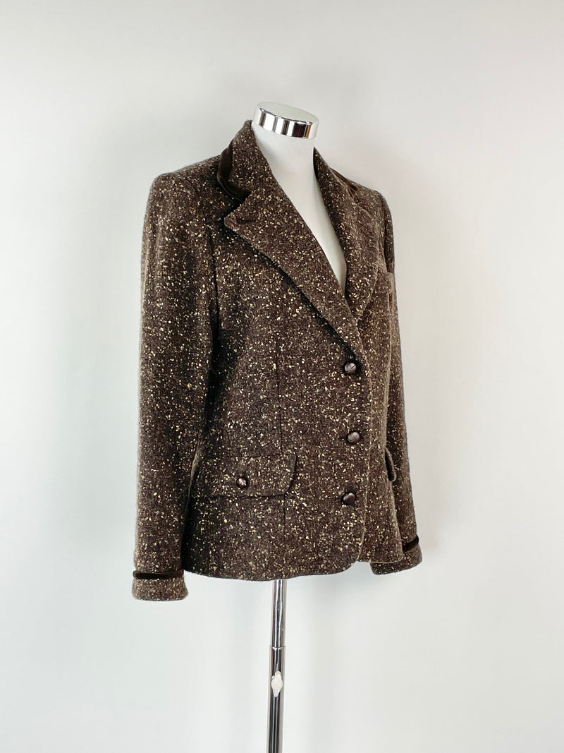 Brora Brown Speckled Wool Blend Blazer - AU12