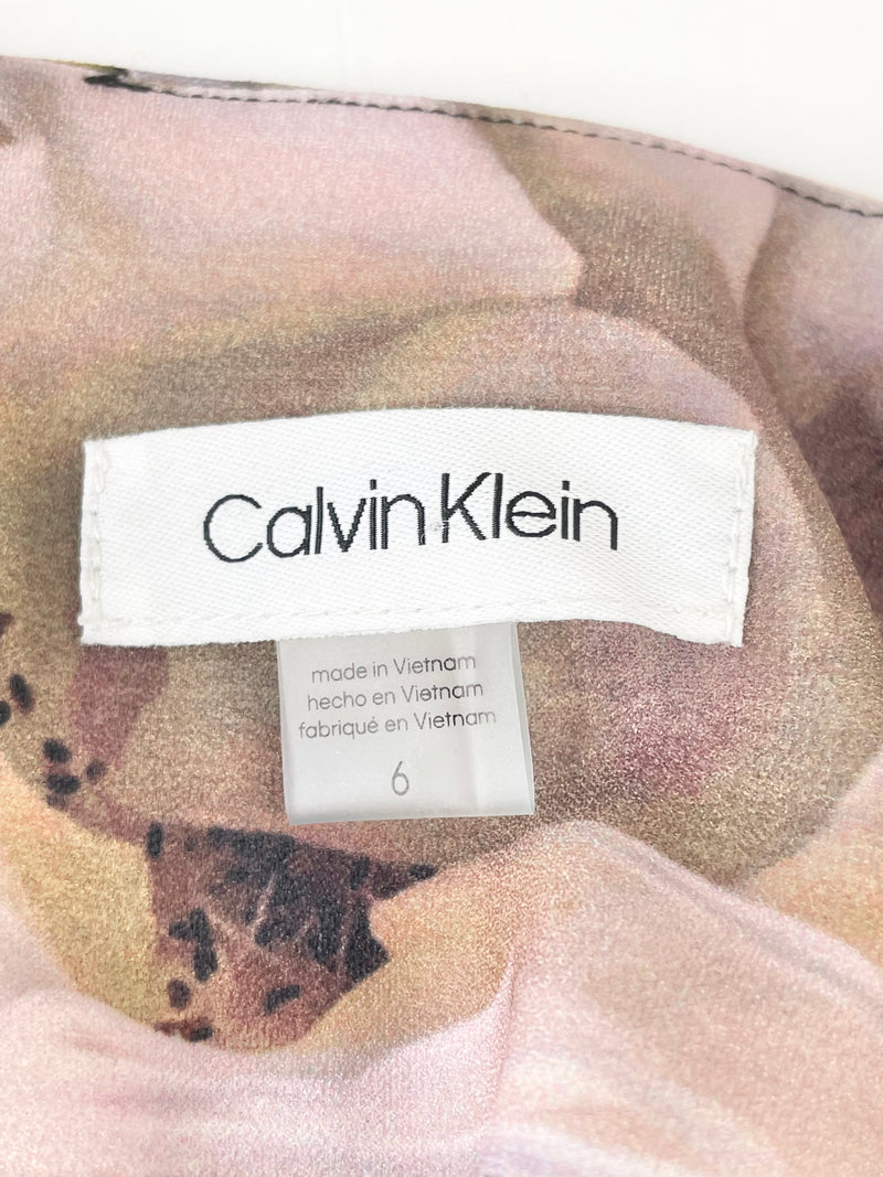 Calvin Klein Black Floral Ruched Midi Dress - AU6