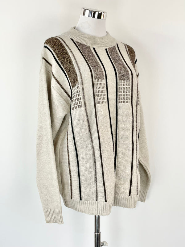Luciano Chiari Beige Striped Knit Sweater - M/L