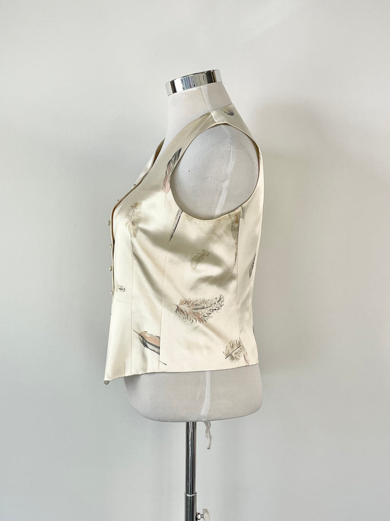 Emanuel Ungaro Cream Feather Pattern Silk Vest - AU12