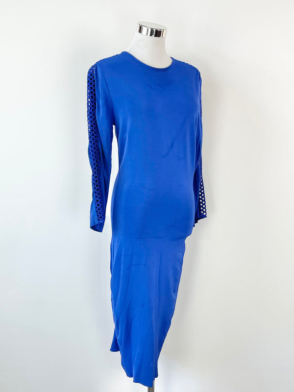 Stella McCartney Electric Blue Embroidered Sleeve Panels Bodycon Dress - AU10
