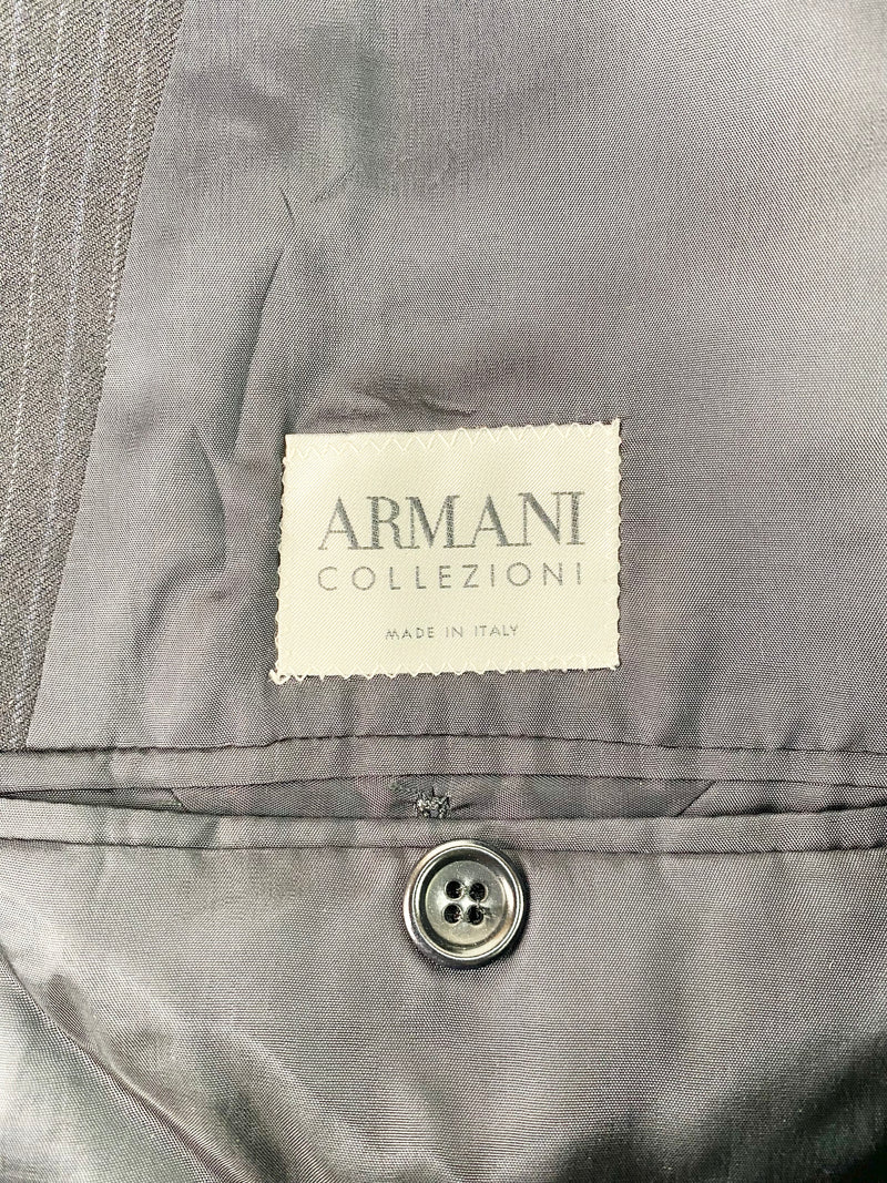 Armani Collezioni Black Pinstripe Wool & Cashmere Blazer - Medium