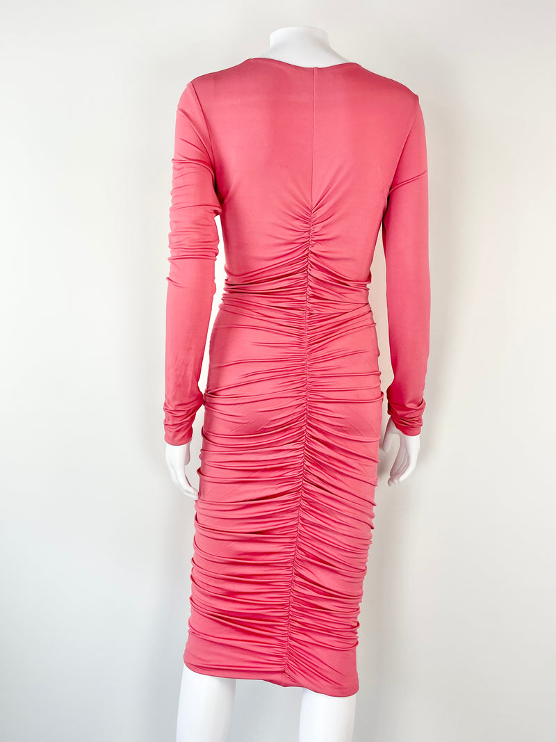 Max Mara Rose Ruched Front Long Sleeve Dress - AU8/10