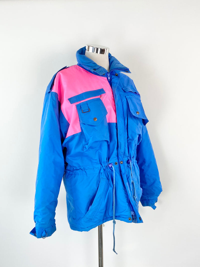 Vintage 80s Banff Blue & Neon Pink Ski Jacket - AU14