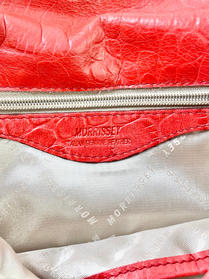 Morrissey Croc Embossed Coral Leather Cross Body Bag