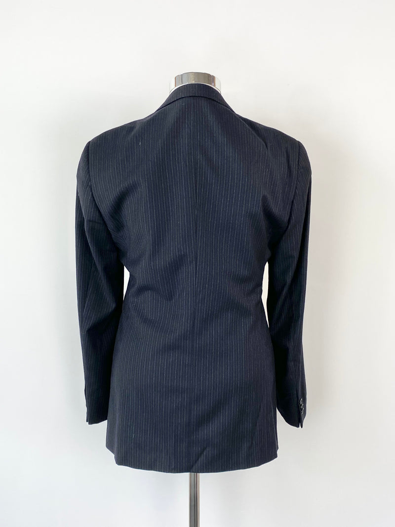 Armani Collezioni Black Pinstripe Wool & Cashmere Blazer - Medium