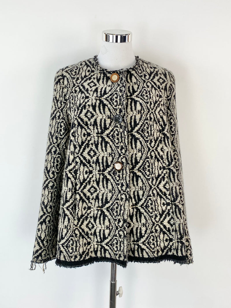 Maliparmi Black & Arabesque Jacquard Wool Blend Jacket - AU10/12