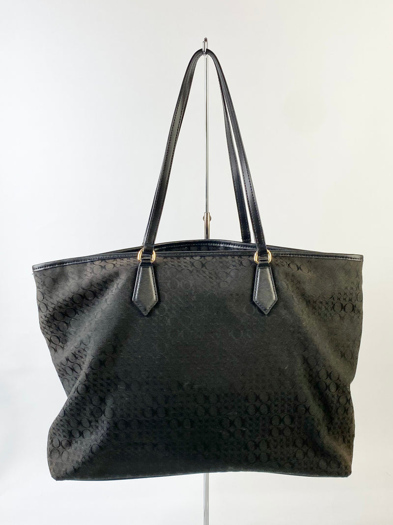 Oroton Black Monogram Canvas Tote