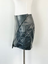 Dion Lee Line II Black Leather Asymmetric Mini Skirt - AU8