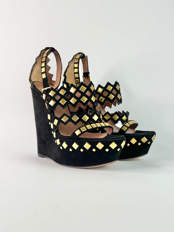 Alaïa Azzedine Black Suede Wedge Sandals - EU37