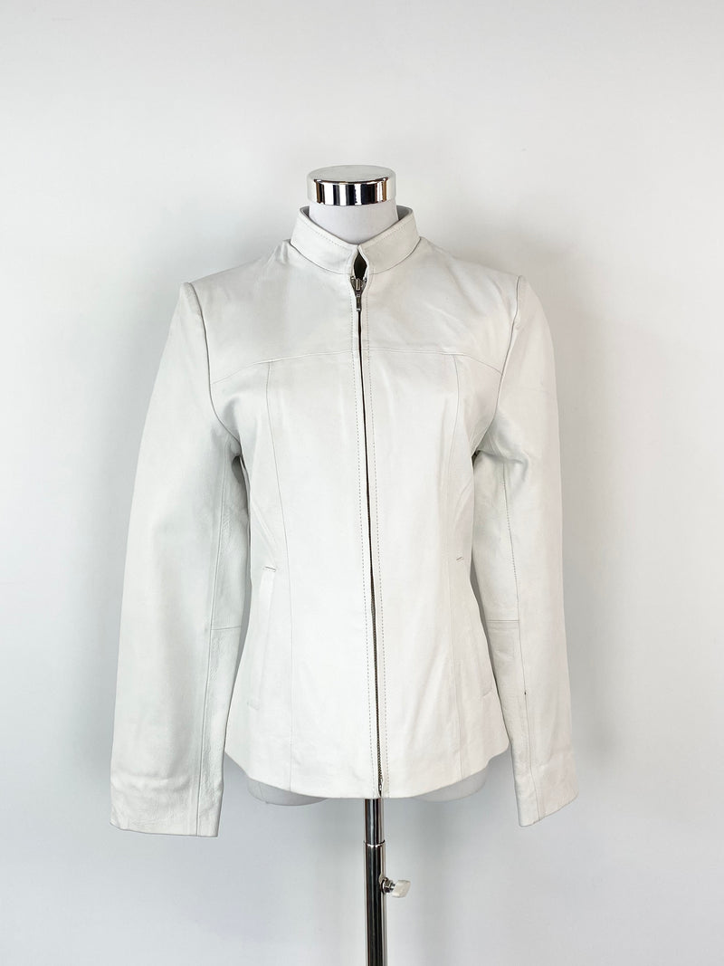 Vintage Dominex White Leather Moto Jacket - AU8