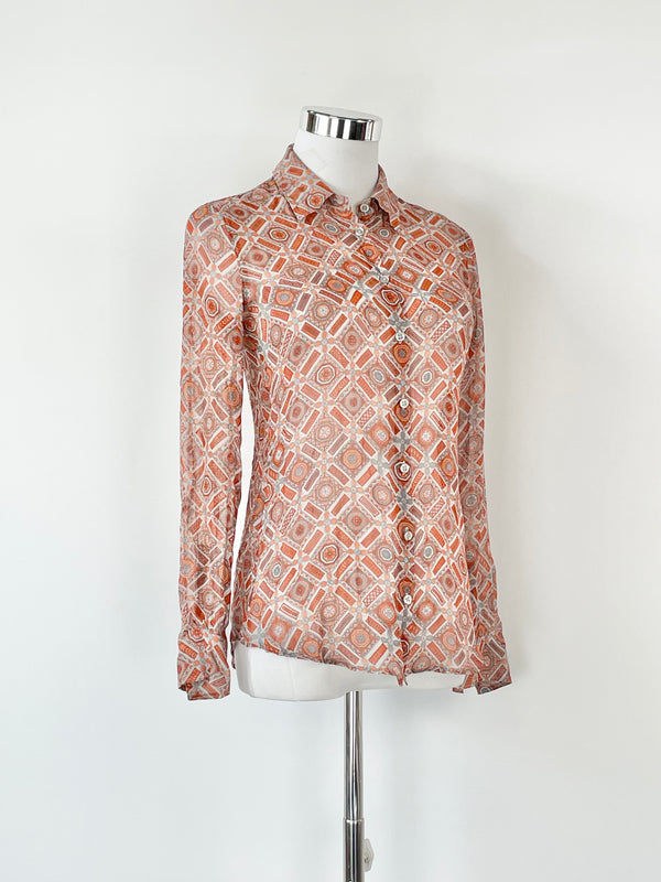 Rhodes & Beckett Sheer Silk Patterned Shirt - S