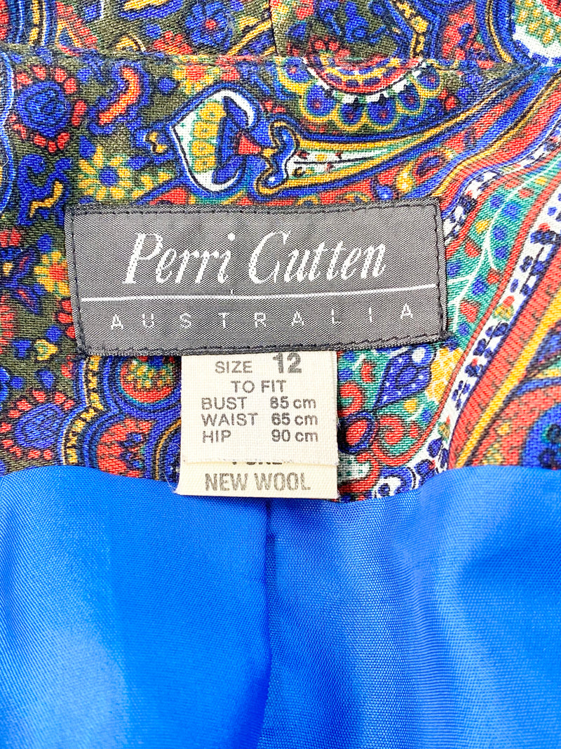 Vintage Perri Cutten Blue & Red Paisley Three Piece - AU10/12