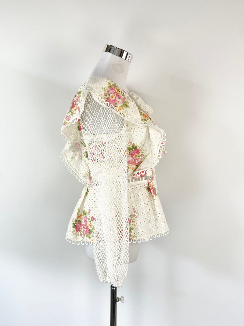 Elliatt Rose Pattern Lace Puff Sleeve Top - AU8